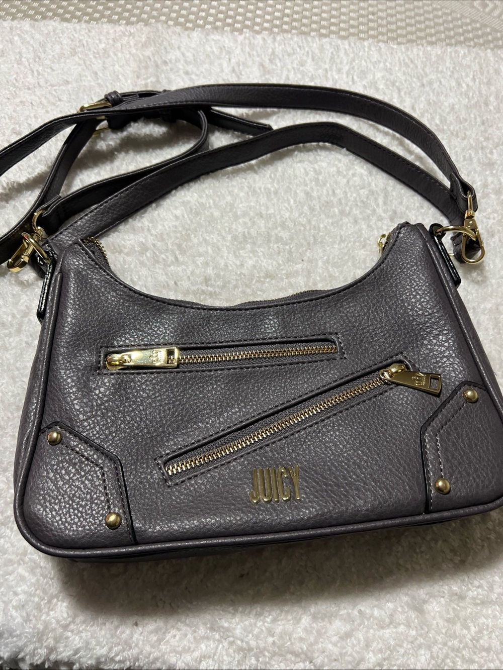 Juicy Couture Pewter Shoulder Bag with Gold Hardware